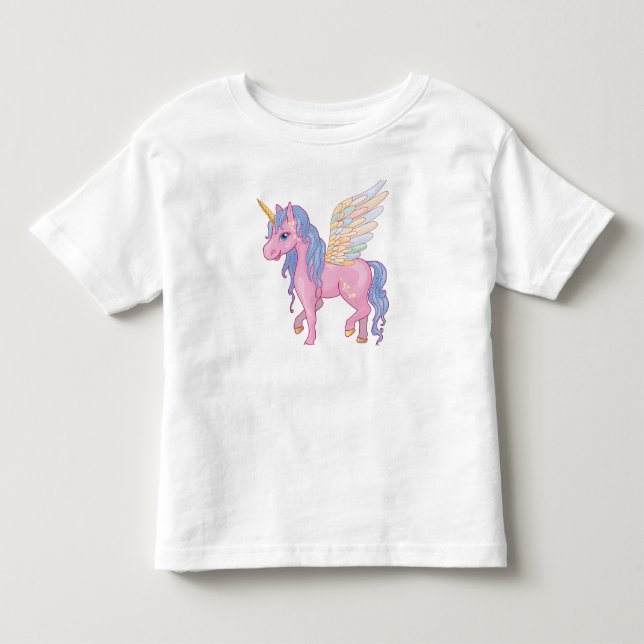 Niedliches Einhorn mit Regenbogenillustrierung Kleinkind T-shirt (Vorderseite)