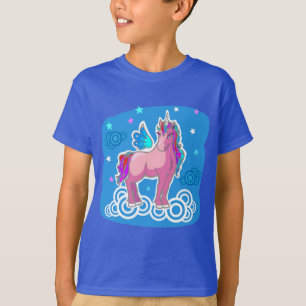 Niedliches Einhorn mit Regenbogenillustrierung T-Shirt