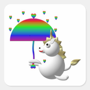 Niedliches Einhorn mit Regenschirm Quadratischer Aufkleber