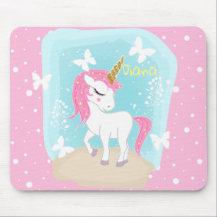 Niedliches Einhorn mit Schmetterlingen. Mousepad