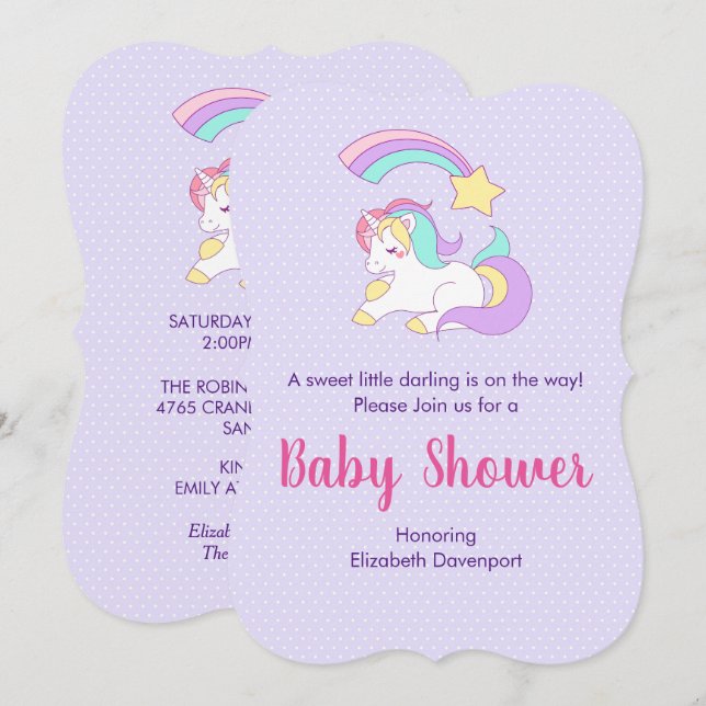Niedliches Einhorn mit Shooting Star Baby Dusche Einladung (Vorne/Hinten)