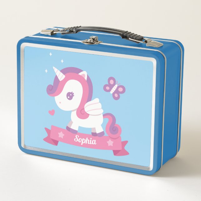 Niedliches Einhorn mit Wings Girls Metall Brotdose (Vorderseite)