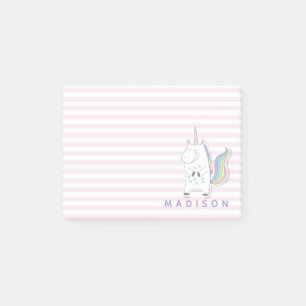 Niedliches Einhorn - Personalisiert rosa gestreift Post-it Klebezettel