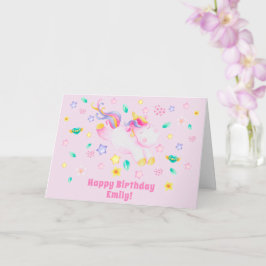 Niedliches Einhorn - Personalisiert rosa Kindergeb Karte