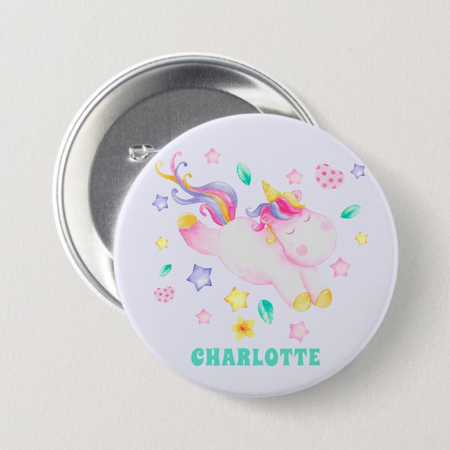 Niedliches Einhorn - Personalisierte Lavendel Kind Button (Vorne & Hinten)