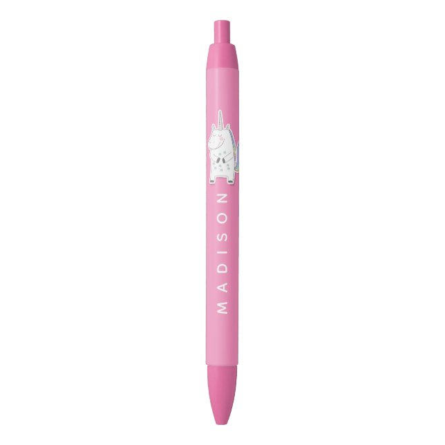 Niedliches Einhorn - Personalisierte Rosa Girls' Kugelschreiber (Vorderseite Vertikal)