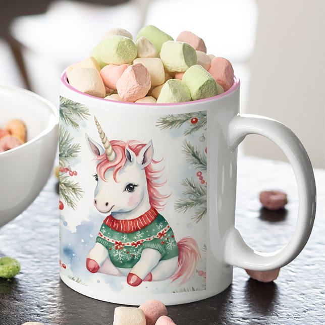Niedliches Einhorn Personalisierte Weihnachten Zweifarbige Tasse (Von Creator hochgeladen)