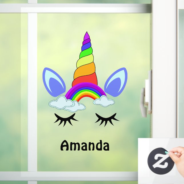 Niedliches Einhorn Rainbow Personalisiert Classic  Fensteraufkleber (Zuhause)