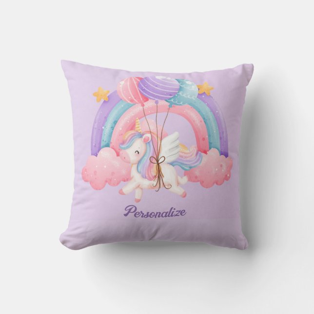 Niedliches Einhorn Regenbogen Farbige Kinder Perso Kissen (Vorderseite)