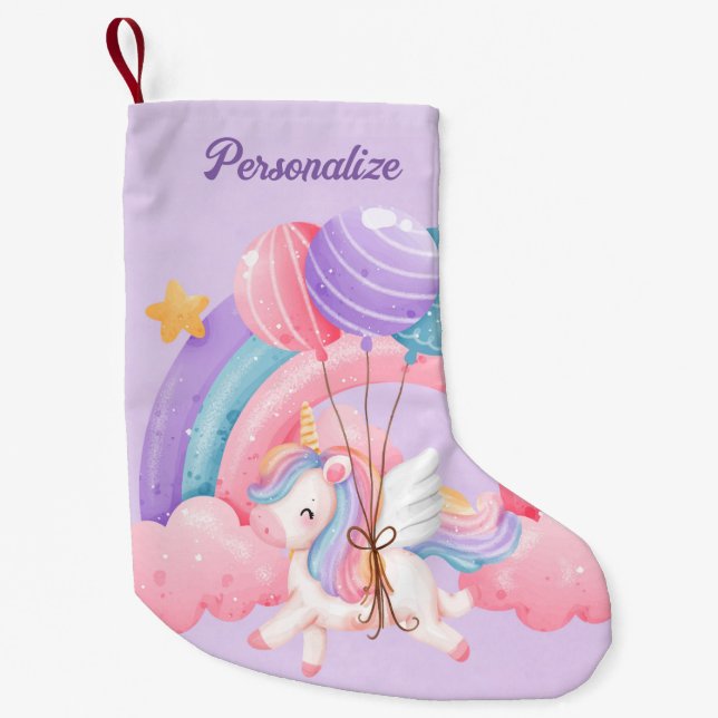Niedliches Einhorn Regenbogen Farbige Kinder Perso Kleiner Weihnachtsstrumpf (Vorderseite)