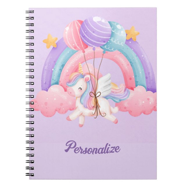 Niedliches Einhorn Regenbogen Farbige Kinder Perso Notizblock (Vorderseite)