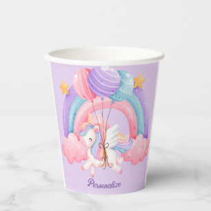 Niedliches Einhorn Regenbogen Farbige Kinder Perso Pappbecher