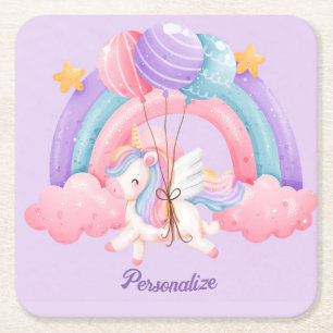 Niedliches Einhorn Regenbogen Farbige Kinder Perso Rechteckiger Pappuntersetzer
