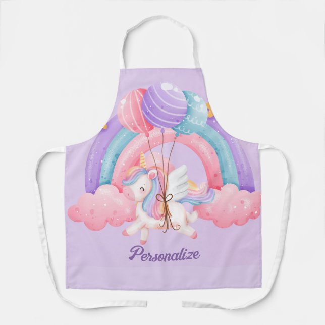 Niedliches Einhorn Regenbogen Farbige Kinder Perso Schürze (Vorderseite)