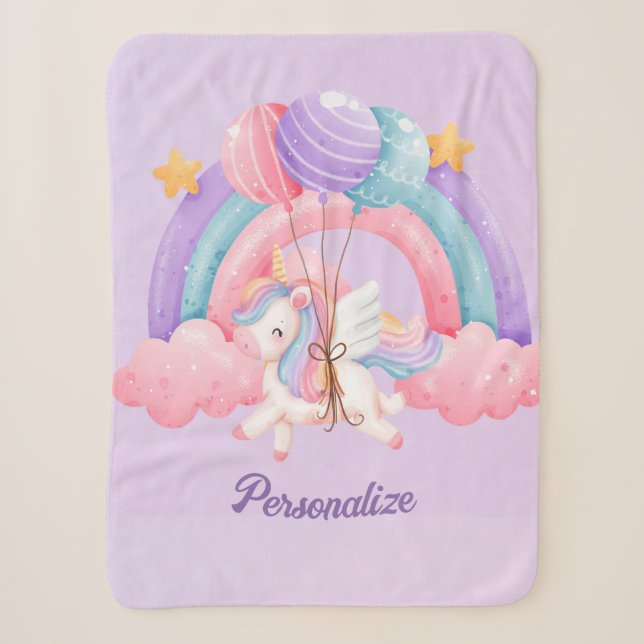 Niedliches Einhorn Regenbogen Farbige Kinder Perso Sherpadecke (Vorderseite)