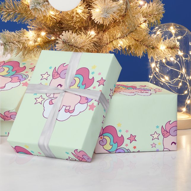 Niedliches Einhorn Regenbogen Gold Glitzer Pastell Geschenkpapier (Feiertage)