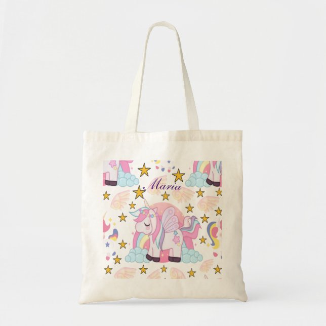Niedliches Einhorn Regenbogen Magisch Personalisie Tragetasche (Vorne)