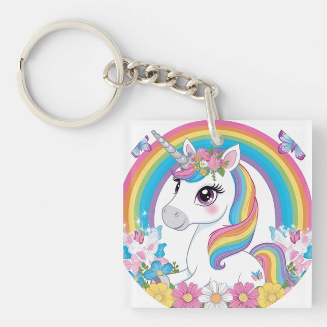 Niedliches Einhorn-Regenbogen Magisches Fantasiege Schlüsselanhänger (Vorderseite)