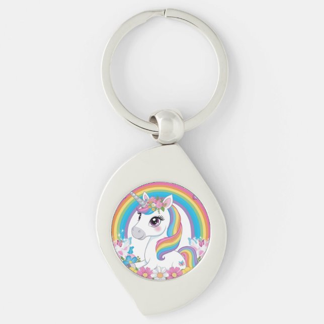 Niedliches Einhorn-Regenbogen Magisches Fantasiege Schlüsselanhänger (Vorderseite)