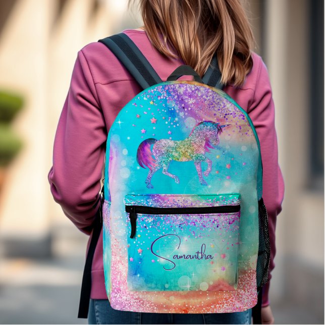 Niedliches Einhorn-Rosa Glitzer Regenbogenaqua Mon Bedruckter Rucksack (Von Creator hochgeladen)