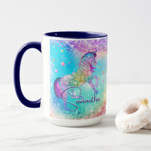 Niedliches Einhorn-Rosa Glitzer Regenbogenaqua Mon Tasse