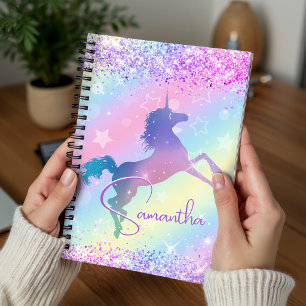 Niedliches Einhorn-Rosa Glitzer Regenbogenart Mono Notizblock