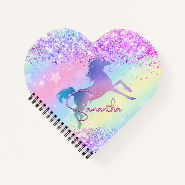 Niedliches Einhorn-Rosa Glitzer Regenbogenart Mono Notizbuch (Vorderseite)