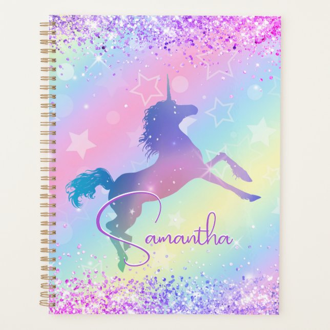 Niedliches Einhorn-Rosa Glitzer Regenbogenart Mono Planer (Vorderseite)