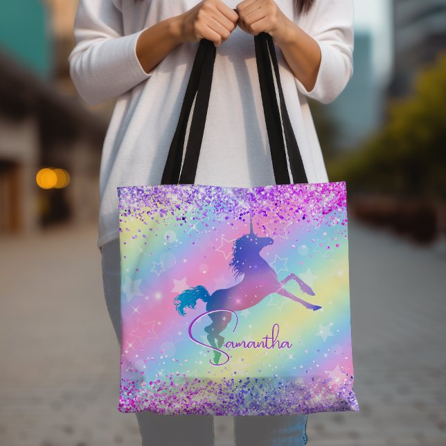 Niedliches Einhorn-Rosa Glitzer Regenbogenart Mono Tasche (Von Creator hochgeladen)