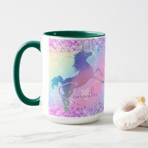 Niedliches Einhorn-Rosa Glitzer Regenbogenart Mono Tasse