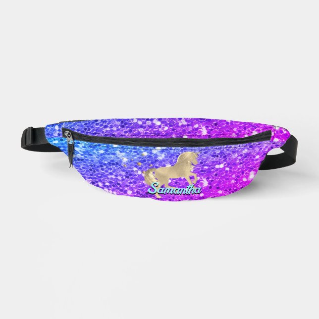Niedliches Einhorn-Rosa Glitzer Regenbogengold Mon Bauchtasche (Vorderseite)