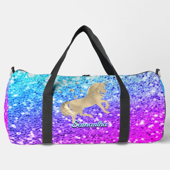 Niedliches Einhorn-Rosa Glitzer Regenbogengold Mon Duffle Bag (Vorderseite)