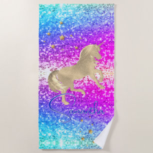 Niedliches Einhorn-Rosa Glitzer Regenbogengold Mon Strandtuch