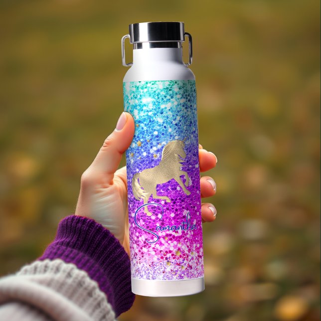 Niedliches Einhorn-Rosa Glitzer Regenbogengold Mon Trinkflasche (Von Creator hochgeladen)