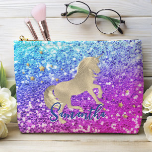 Niedliches Einhorn-Rosa Glitzer Regenbogengold Mon Zubehörtasche