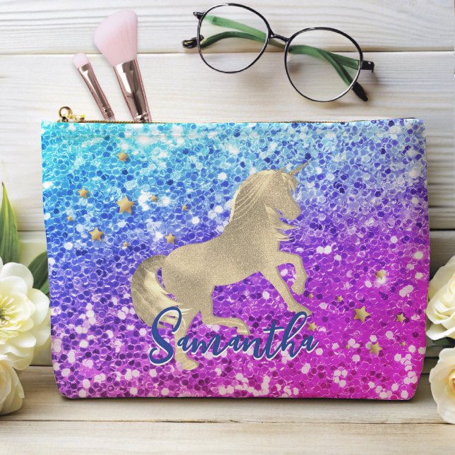 Niedliches Einhorn-Rosa Glitzer Regenbogengold Mon Zubehörtasche (Von Creator hochgeladen)