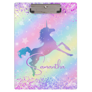 Niedliches Einhorn-Rosa Glitzer Regenbogenkunst Mo Klemmbrett