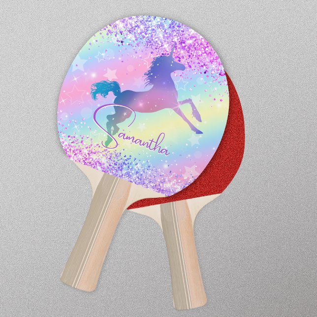 Niedliches Einhorn-Rosa Glitzer Regenbogenkunst Mo Tischtennis Schläger (Von Creator hochgeladen)