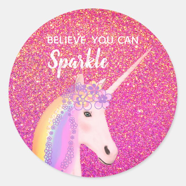 Niedliches Einhorn Rosa Gold Glitzer Sparkle glaub Runder Aufkleber (Vorderseite)