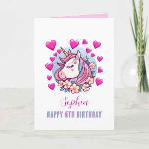 Niedliches Einhorn, rosa Herzen, jedes Alter zum G Karte