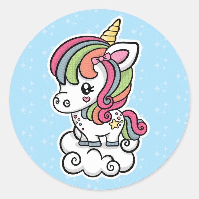 Niedliches Einhorn Runder Aufkleber (Vorderseite)