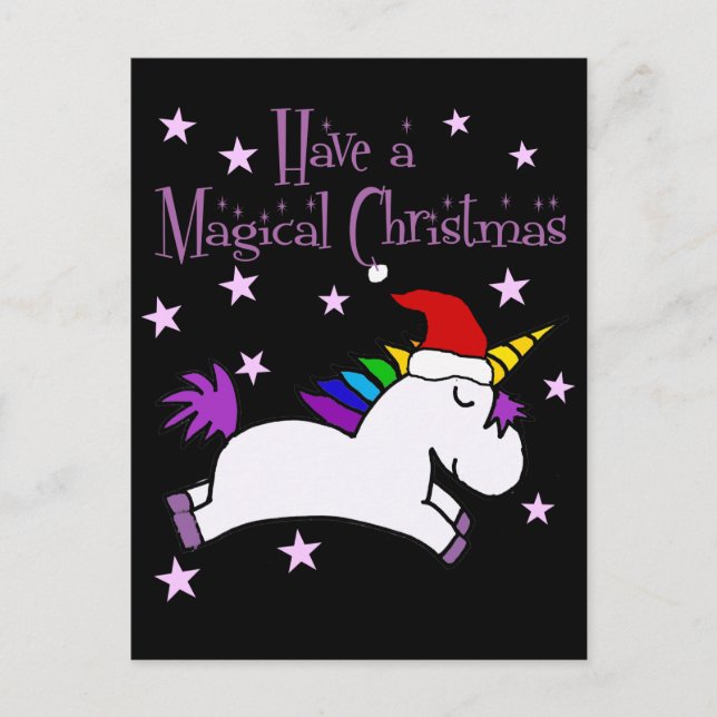 Niedliches Einhorn Schöne Weihnachtsfeier Cartoon Postkarte (Vorderseite)