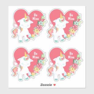 Niedliches Einhorn sei mein Valentinherz Aufkleber