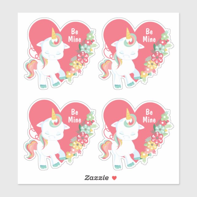 Niedliches Einhorn sei mein Valentinherz Aufkleber (Blatt)