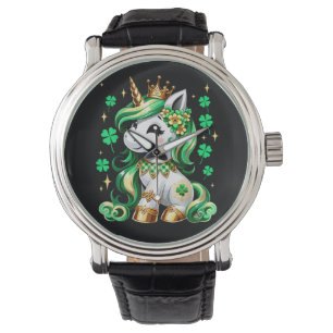 Niedliches Einhorn Shamrock St. Patrick's Day Armbanduhr