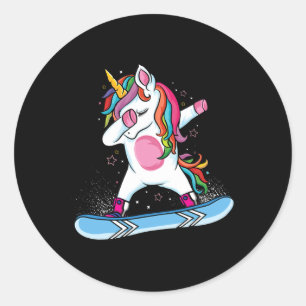 Niedliches Einhorn Snowboarden Skifahren Klettern Runder Aufkleber