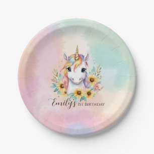 Niedliches Einhorn Sonnenblume 1. Geburtstag Pappteller