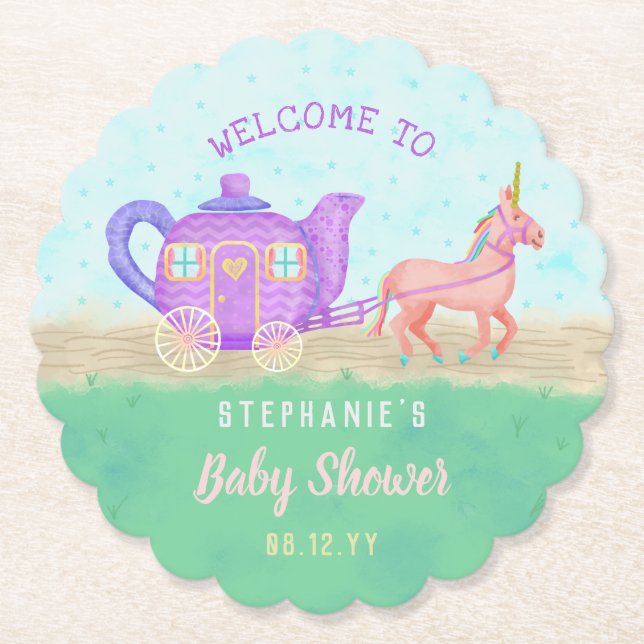Niedliches Einhorn Tee Party Babydusche Untersetzer (Vorderseite)
