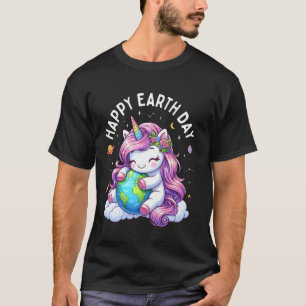 Niedliches Einhorn umarmt den Planeten Erde Frohen T-Shirt