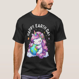 Niedliches Einhorn umarmt den Planeten Erde Frohen T-Shirt
